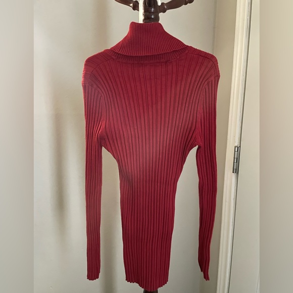 It’s Our Time Red Ribbed Turtleneck Top Stretch Fitted Long Sleeve - Picture 6 of 8